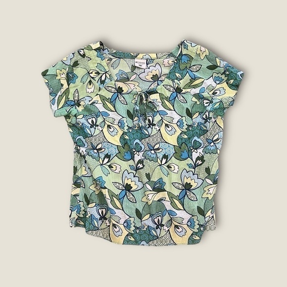Columbia Tops - Y2K Columbia Keyhole Tie Paisley Floral Short Sleeve Blouse Green Combo L